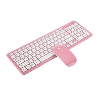 BROLEO Mouse Wireless, Combinazione Mouse Tastiera, Tastiera Wireless Ricevitore Micro USB Mouse 4 Tasti, per Chi Lavora in Ufficio (Abito Rosa Senza Fili)