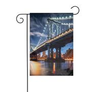 BROLEO New York Manhattan Bridge Notte stampa Giardino pennone esterno cortile decorazione fronte retro 30,5 x 45,7 cm