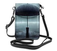 BROLEO Ombrello nero nella pioggia che stampa la piccola borsa del telefono di vibrazione della tracolla delle donne di pelle, impermeabile e durevole