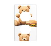 BROLEO Orsacchiotto giocattolo accanto all'hamburger stampa doppia presa pannello da parete decorativo per aree residenziali e commerciali 11,4 x 7 cm