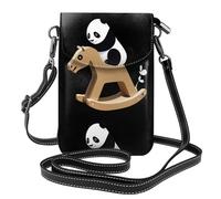 BROLEO Panda che gioca sulla borsa di legno del telefono di vibrazione di vibrazione della piccola donna di cuoio di stampa del cavallo, impermeabile e durevole
