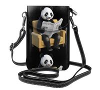 BROLEO Panda che legge un giornale che stampa la piccola borsa di cuoio del telefono di vibrazione di vibrazione della tracolla delle donne, impermeabile e durevole