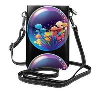 BROLEO Petals of colorful bubble world printing - Telefono cellulare da donna con prepuzio in pelle, a tracolla, piccola tracolla regolabile