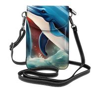 BROLEO Piccola borsa per cellulare 19,3 x 12,4 cm, con due delfini, in pelle, a tracolla, custodia per telefono da donna, perfetta per passeggiate, campeggio