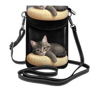 BROLEO Piccola borsa per cellulare 19,3 x 12,4 cm, gattino pigro sdraiato su un cuscino, stampa in pelle a tracolla custodia per telefono per donne, perfetta per passeggiate, campeggio