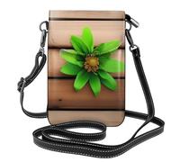 BROLEO Piccola borsa per cellulare 19,3 x 12,4 cm, motivo floreale su tavola di legno stampata, custodia a tracolla in pelle per donne, perfetta per passeggiate, campeggio