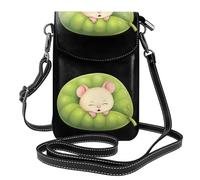 BROLEO Piccola borsa per cellulare 19,3 x 12,4 cm, motivo: topolino che dorme nel pisello, in pelle, con patta a tracolla, perfetta per passeggiate, campeggio