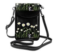 BROLEO Piccola borsa per cellulare 19,3 x 12,4 cm, motivo: topolino che guarda in alto le margherite, in pelle, con patta a tracolla, perfetta per passeggiate, campeggio