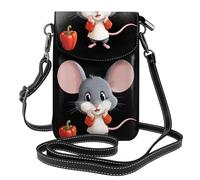 BROLEO Piccola borsa per cellulare 19,3 x 12,4 cm, motivo topolino che mangia pepe, in pelle, con patta a tracolla, perfetta per passeggiate, campeggio