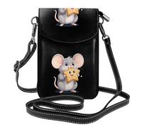 BROLEO Piccola borsa per cellulare 19,3 x 12,4 cm, motivo: topolino che mangia stelle e biscotti stampati, in pelle, a tracolla, custodia per telefono da donna, perfetta per passeggiate, campeggio