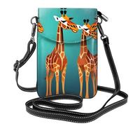 BROLEO Piccola borsa per cellulare 19,3 x 12,4 cm, tre giraffe, in pelle, con patta a tracolla, perfetta per passeggiate, campeggio