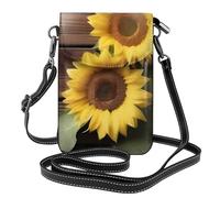 BROLEO Piccola borsa per cellulare 19,3 x 12,4 cm, tre girasoli su stampe in legno, custodia per telefono a tracolla in pelle per donne, perfetta per passeggiate, campeggio