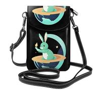BROLEO Piccola borsa per telefono cellulare 19,3 x 12,4 cm giada coniglio sul pianeta stampa in pelle a tracolla custodia per telefono per donne, perfetta per passeggiate, campeggio