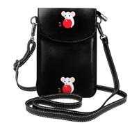 BROLEO Piccola borsa per telefono cellulare 19,3 x 12,4 cm, motivo: topolino seduto su ciliegie, in pelle, con patta a tracolla, perfetta per passeggiate, campeggio