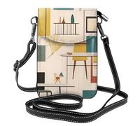 BROLEO Piccola borsa per telefono cellulare 19,3 x 12,4 cm, stampa moderna metà secolo, in pelle, a tracolla, custodia per telefono da donna, perfetta per passeggiate, campeggio