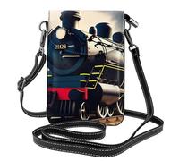 BROLEO Piccola borsa per telefono cellulare 19,3 x 12,4 cm, stampa treno a vapore in pelle a tracolla con patta custodia per telefono per donne, perfetta per passeggiate, campeggio