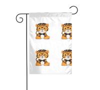 BROLEO Piccola tigre cattiva con occhiali da sole stampa asta bandiera giardino decorazione cortile esterno double face 30,5 x 45,7 cm