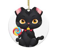 BROLEO Piccolo gatto nero che mangia lecca-lecca Stampe Circolare Decorazione Supermercato Ceramica Inverno Festa di Natale Casa