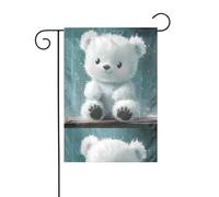 BROLEO Piccolo orso bianco sotto la pioggia stampa asta bandiera giardino decorazione cortile esterno double face 30,5 x 45,7 cm