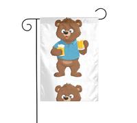 BROLEO Piccolo orso bruno che beve birra stampa quattro stagioni bandiera giardino decorazione cortile 30,5 x 45,7 cm