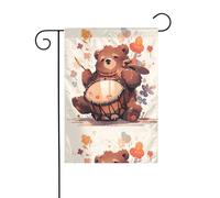 BROLEO Piccolo orso bruno che suona la batteria stampa quattro stagioni bandiera giardino decorazione cortile 30,5 x 45,7 cm