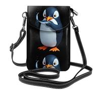 BROLEO Pinguino che mangia il pesce che stampa la piccola borsa di cuoio del telefono di vibrazione di vibrazione delle donne di cuoio, impermeabile