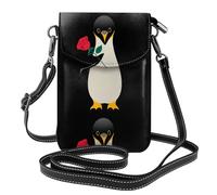 BROLEO Pinguino che tiene una piccola borsa del telefono di vibrazione della borsa di cuoio di vibrazione della borsa di stampa della rosa delle piccole donne, impermeabile