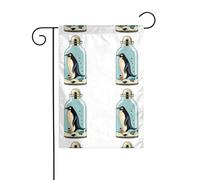 BROLEO Pinguino e pesce nella bottiglia di vetro stampa quattro stagioni bandiera giardino decorazione cortile 30,5 x 45,7 cm