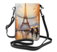 BROLEO Pittura di Parigi della torre Eiffel che stampa la piccola borsa del telefono di vibrazione della tracolla delle donne di cuoio,