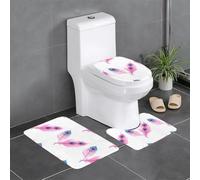 BROLEO Piume di pavone rosa stampa antiscivolo tappetino tre pezzi set bagno tappeto antiscivolo durevole
