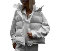 BROLEO Piumino smanicato, elegante e ampio, per esterni, invernale, con cappuccio, adatto per il tempo libero, bianco, Medium