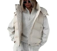 BROLEO Piumino smanicato, elegante e ampio, per esterni, invernale, con cappuccio, adatto per il tempo libero, Beige, Small