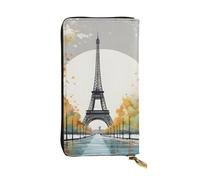BROLEO Pochette lunga in pelle con immagine artistica con albero della città di Parigi, Torre Eiffel, per ragazze e donne alla moda, durevole, elegante e funzionale, Nero , Taglia unica