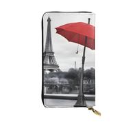 BROLEO Pochette lunga in pelle con immagine della Torre Eiffel con ombrello rosso, per ragazze e donne alla moda, durevole, elegante e funzionale, Nero , Taglia unica