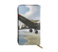 BROLEO Pochette lunga in pelle con immagine di aeroplano della Seconda Guerra Mondiale della Seconda Guerra Mondiale, per ragazze e donne alla moda, durevole, elegante e, Nero , Taglia unica