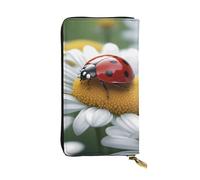 BROLEO Pochette lunga in pelle con immagine di coccinelle su margherite, per ragazze e donne alla moda, durevole, elegante e funzionale, Nero , Taglia unica