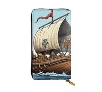 BROLEO Pochette lunga in pelle con immagine di una barca vichinga in stile cartone animato, per ragazze e donne alla moda, durevole, elegante e funzionale, Nero , Taglia unica