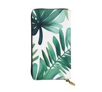 BROLEO Pochette lunga in pelle con stampa ad acquerello con foglie di palma tropicale, per ragazze e donne alla moda, durevole, elegante e funzionale, Nero , Taglia unica