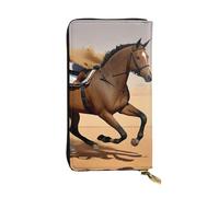 BROLEO Pochette lunga in pelle con stampa di cavallo che corre nel deserto, tempesta di sabbia, per ragazze e donne alla moda, durevole, elegante e funzionale, Nero , Taglia unica