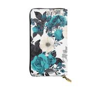 BROLEO Pochette lunga in pelle con stampa di fiori di rosa, per ragazze e donne alla moda, resistente, elegante e funzionale, Nero , Taglia unica