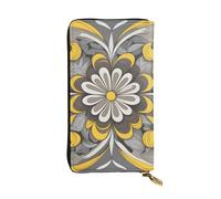 BROLEO Pochette lunga in pelle con stampa floreale gialla grigia per ragazze e donne alla moda, durevole, elegante e funzionale, Nero , Taglia unica
