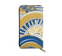 BROLEO Pochette lunga in pelle con stampe dorate, blu e bianche, per ragazze e donne alla moda, durevole, elegante e funzionale, Nero , Taglia unica