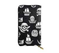 BROLEO Pochette lunga in pelle nera e bianca con immagine di pirati, per ragazze e donne alla moda, durevole, elegante e funzionale, Nero , Taglia unica
