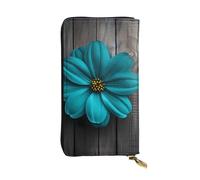 BROLEO Portafoglio in pelle, elegante e resistente, da donna, con scomparti multipli e cerniera, design con fiore color foglia di tè su tavola di legno, nero, taglia unica, Nero , Taglia unica