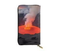 BROLEO Portafoglio in pelle, elegante e resistente, da donna, con scomparti multipli e cerniera, immagine del vulcano Kilauea, nero, taglia unica, Nero , Taglia unica