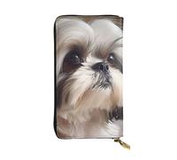 BROLEO Portafoglio in pelle, elegante e resistente, da donna, con scomparti multipli e cerniera, immagine di cane Shih Tzu, nero, taglia unica, Nero , Taglia unica