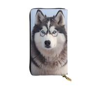 BROLEO Portafoglio in pelle, elegante e resistente, da donna, con scomparti multipli e cerniera, immagine Siberian Husky, nero, taglia unica, Nero , Taglia unica