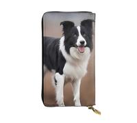 BROLEO Portafoglio in pelle, elegante e resistente, da donna, con scomparti multipli e cerniera, immagine Border Collie, nero, taglia unica, Nero , Taglia unica