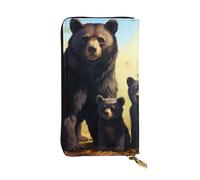 BROLEO Portafoglio in pelle, elegante e resistente, da donna, con scomparti multipli e cerniera, immagine della famiglia di orso nero, taglia unica, Nero , Taglia unica