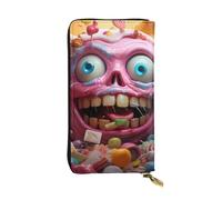 BROLEO Portafoglio in pelle, elegante e resistente, da donna, con scomparti multipli e cerniera, motivo caramelle morte, nero, taglia unica, Nero , Taglia unica